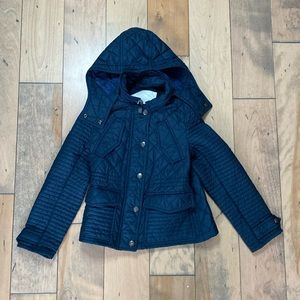 Lk NEW BURBERRY KIDS navy blue quilted jacket coat w/hood size 8